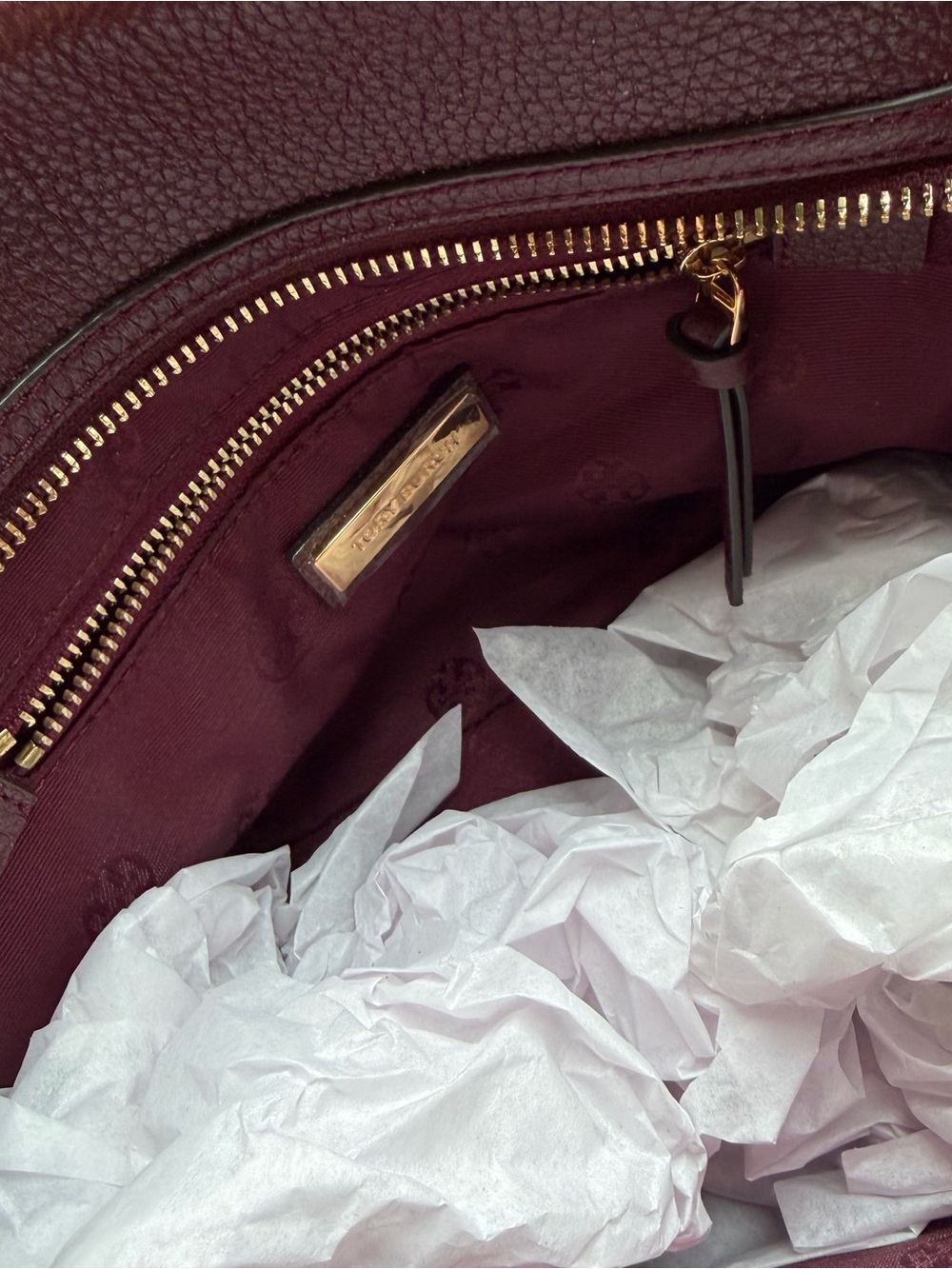 Tory Burch Mini Tote in Burgundy with Tassel And TB Key Chain - Picture 8 of 13